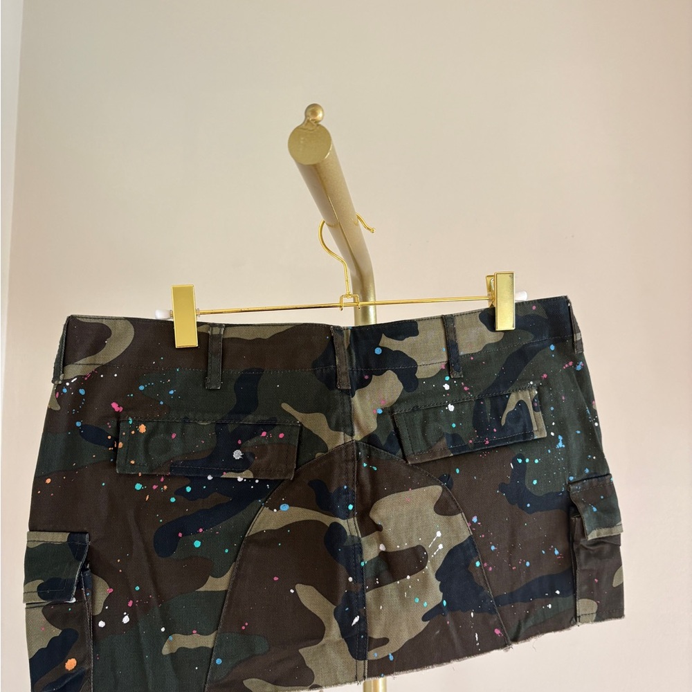 Fashion Nova Camo Mini Skirt with Pink, Blue & White Paint Splatter - Picture 6 of 6